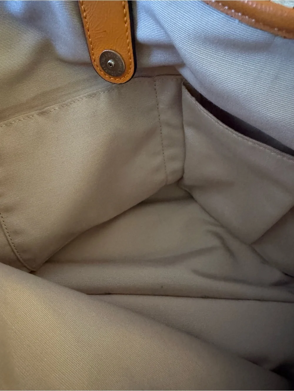 Coach Navy Signature Tote with Orange and Cream Center Stripe and Tan Handles